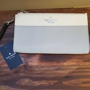 Kate Spade Madison double zip wristlet in white and blueish gray